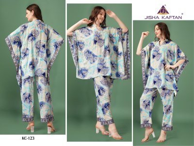 Kaftan Co Ord set vol 4 by Jisha Golden Foil Printed Co Ord Set Catalogue at affordable rate Size wise Combo Set