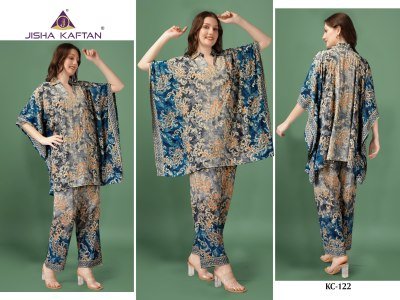 Kaftan Co Ord set vol 4 by Jisha Golden Foil Printed Co Ord Set Catalogue at affordable rate Size wise Combo Set
