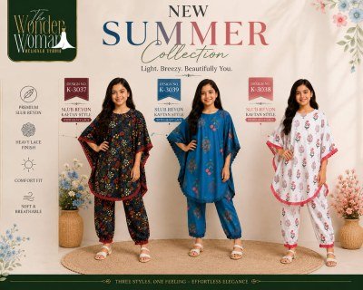 Kaftan Style Slub Rayon Dress with Heavy Lace kurtis catalogs