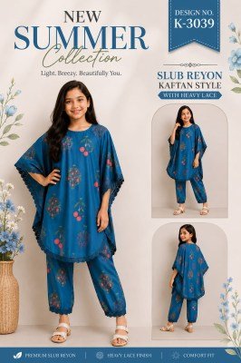 Kaftan Style Slub Rayon Dress with Heavy Lace kurtis catalogs