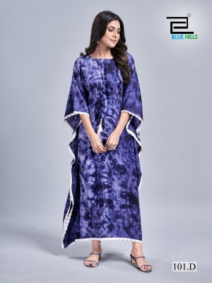 Kaftan vol 1 Heavy Reyon Long Tye dye Print Kaftan dress with lace border collection with low budget  kurtis catalogs