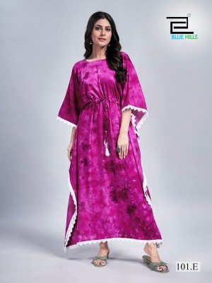Kaftan vol 1 Heavy Reyon Long Tye dye Print Kaftan dress with lace border collection with low budget  kurtis catalogs