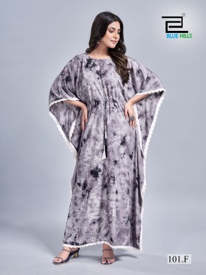 Kaftan vol 1 Heavy Reyon Long Tye dye Print Kaftan dress with lace border collection with low budget  kurtis catalogs