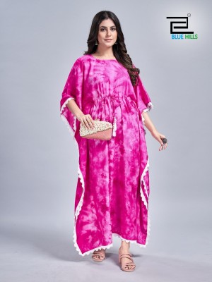Kaftan vol 1 Heavy Reyon Long Tye dye Print Kaftan dress with lace border collection with low budget  kurtis catalogs