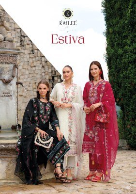 Kailee Estiva Premium Designer Festive Ensemble Pure Viscose Organza Top  Muslin Bottom And Fancy Organza Dupatta with Hand And Thread Work Wholesale pakistani suit catalogs
