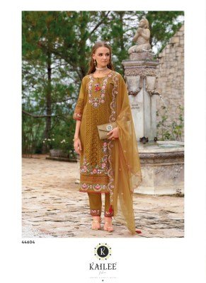 Kailee Estiva Premium Designer Festive Ensemble Pure Viscose Organza Top  Muslin Bottom And Fancy Organza Dupatta with Hand And Thread Work Wholesale kurtis catalogs
