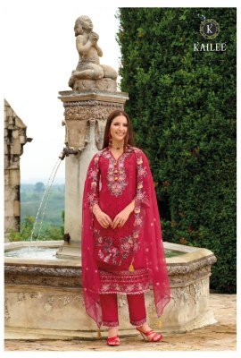Kailee Estiva Premium Designer Festive Ensemble Pure Viscose Organza Top  Muslin Bottom And Fancy Organza Dupatta with Hand And Thread Work Wholesale kurtis catalogs