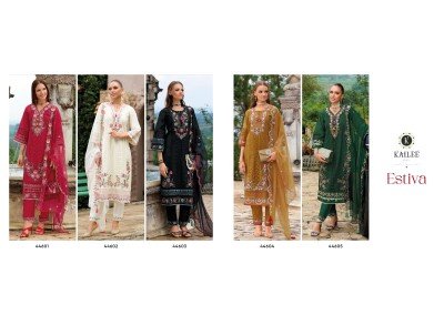 Kailee Estiva Premium Designer Festive Ensemble Pure Viscose Organza Top  Muslin Bottom And Fancy Organza Dupatta with Hand And Thread Work Wholesale kurtis catalogs