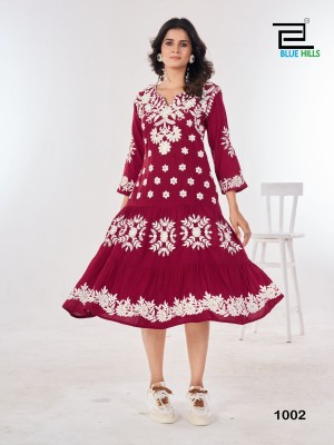 Kaira vol 10 by blue hills fancy lucknavi work tunic catalogue at affordable rate western wear catalogs