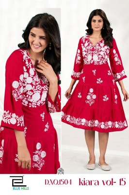 Kaira vol 15 presented Lucknavi Thread Work reyon Kurti collection with low range kurtis catalogs