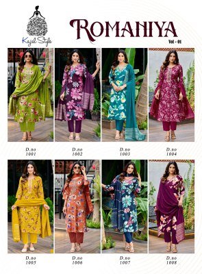 Kajal Style Romaniya Vol 1 Straight Kurti Catalogs Pant Set with Organza Jacquard Dupatta Wholesael Product kurtis catalogs