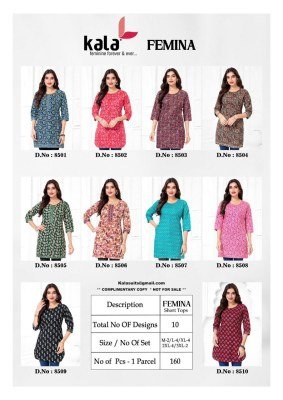 Kala Femina Vol 1 Pure Cotton Kurti Ethnic Fancy Short Tops Wear Whoesale kurtis catalogs
