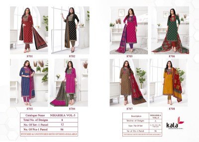 Kala Niharika Vol 5 pure cotton 3 pcs salwal suit catalogue pcs wholesale rate  kurti pant with dupatta Catalogs