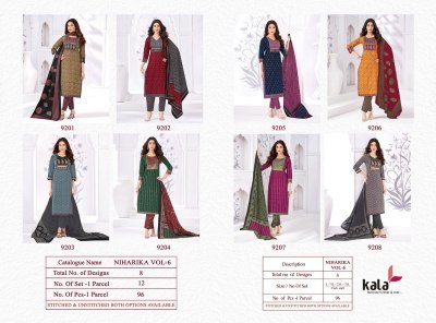 Kala Niharika Vol 6 Pure Cotton Kurti Pant Dupatta Wholesale  readymade suit catalogs