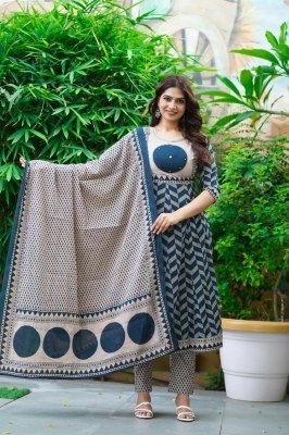 Kalamkari Cotton Collection 3-Piece Ghera Suit Set  