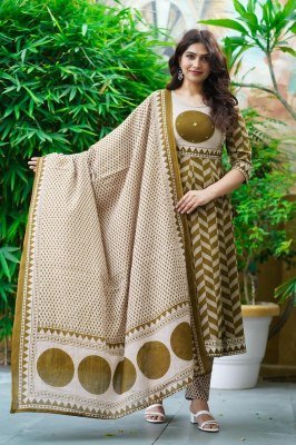 Kalamkari Cotton Collection 3-Piece Ghera Suit Set  readymade suit catalogs