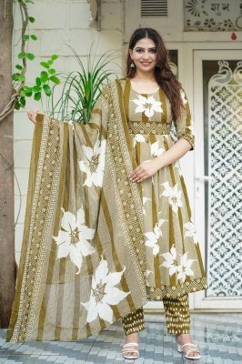 Kalamkari Cotton Collection 3-Piece Ghera Suit Set  readymade suit catalogs