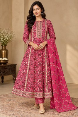 Kalamkari Print 3-Piece Cotton 60×60 A-Line Flair Suit Set Size wise Combo Set