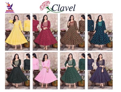 Kalash by Clavel reyon printed flaired kurti catalogue at low rate kurtis catalogs