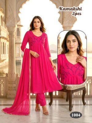 Kamakshi 3 Pcs Heavy Mal Chanderi Handwork Suit Set with Lace Dupatta kurti pant with dupatta Catalogs