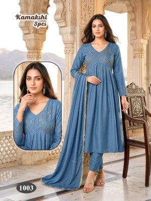 Kamakshi 3 Pcs Heavy Mal Chanderi Handwork Suit Set with Lace Dupatta kurti pant with dupatta Catalogs