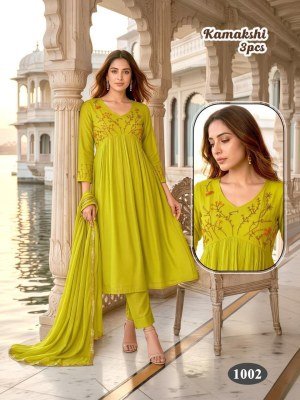 Kamakshi 3 Pcs Heavy Mal Chanderi Handwork Suit Set with Lace Dupatta kurti pant with dupatta Catalogs