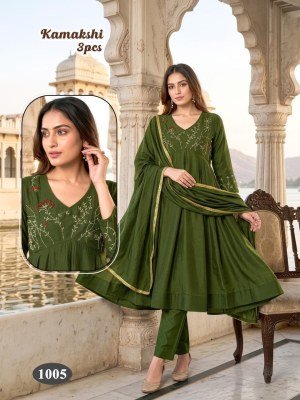 Kamakshi 3 Pcs Heavy Mal Chanderi Handwork Suit Set with Lace Dupatta kurti pant with dupatta Catalogs