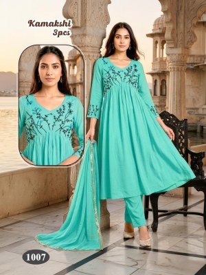 Kamakshi 3 Pcs Heavy Mal Chanderi Handwork Suit Set with Lace Dupatta kurti pant with dupatta Catalogs