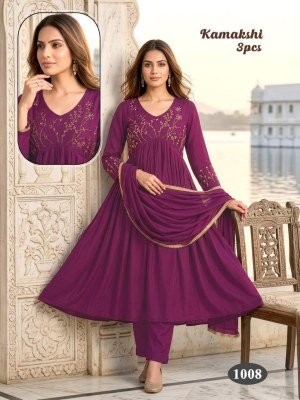 Kamakshi 3 Pcs Heavy Mal Chanderi Handwork Suit Set with Lace Dupatta kurti pant with dupatta Catalogs
