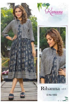 Kanasu by rihanna vol 2 reyon heavy capsual print kurti catalog with koti at wholesale rate kurtis catalogs