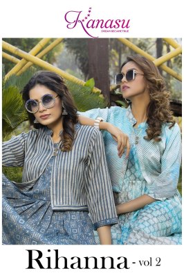 Kanasu by rihanna vol 2 reyon heavy capsual print kurti catalog with koti at wholesale rate kurtis catalogs