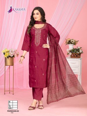 Kanasya Paridhan Vol 02  Vatican Top And Bottom Embroidery Work And Digital Chanderi Dupatta Wholesale Amavi