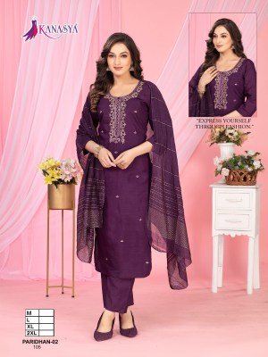 Kanasya Paridhan Vol 02  Vatican Top And Bottom Embroidery Work And Digital Chanderi Dupatta Wholesale kurtis catalogs