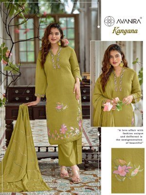 Kangana Avanira Embroidered Kurti Pant with Dupatta Set Size wise Combo Set