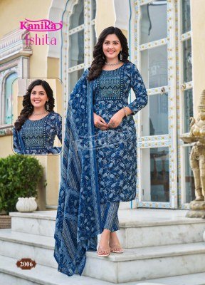 Kanika Ishita Vol 2 Premium Embroidered Straight Kurti Set with Pant And Printed Cotton Dupatta Wholesale kurtis catalogs