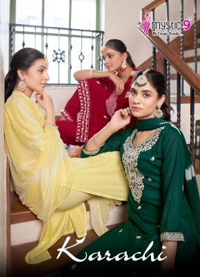 Karachi vol 4 by Mystic 9 premium quality Luckhnawi work readymade suit collection at low price   Mystic 9