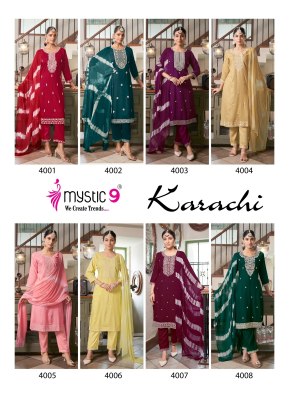 Karachi vol 4 by Mystic 9 premium quality Luckhnawi work readymade suit collection at low price   readymade suit catalogs