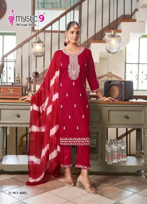 Karachi vol 4 by Mystic 9 premium quality Luckhnawi work readymade suit collection at low price   readymade suit catalogs