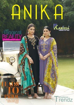 Karissa Anika Premium Liva Rayon Suit Top Bottom Muslin Digital Print Dupatta Hand And Thread Work Wholesale kurtis catalogs