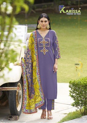 Karissa Anika Premium Liva Rayon Suit Top Bottom Muslin Digital Print Dupatta Hand And Thread Work Wholesale kurtis catalogs