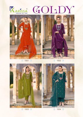 Karissa Goldy Catalog Viscose Gadhwal Kurti Pant with Organza Dupatta readymade suit catalogs