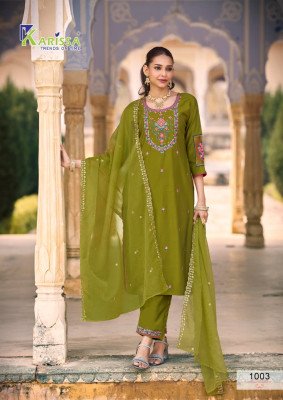 Karissa Goldy Catalog Viscose Gadhwal Kurti Pant with Organza Dupatta readymade suit catalogs