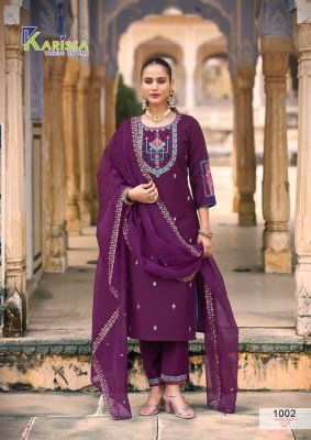 Karissa Goldy Catalog Viscose Gadhwal Kurti Pant with Organza Dupatta readymade suit catalogs