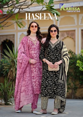 Karissa Haseena LIVA Rayon Foil Print Top And Pant Set with Real Mirror Handwork, Premium Mall Print Dupatta Wholesale wholesale catalogs