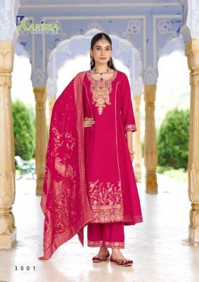 Karissa Kalisha Vol 3 Design 4 Premium Viscose Roman Silk Kurti Set with Pant And Banarasi Jacquard Muslin Dupatta Wholesale kurti pant with dupatta Catalogs
