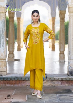 Karissa Lakshara Coord Set Kurti Catalogs Pure Soft Viscose Top And Pant with Hand And Thread Work Premium Stitched Outfit Wholesale kurtis catalogs
