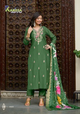 Karissa Nora Vol 4 Premium Viscose Top And Bottom Set with Hand Khatli Work And Digital Print Maslin Dupatta Wholesale kurtis catalogs