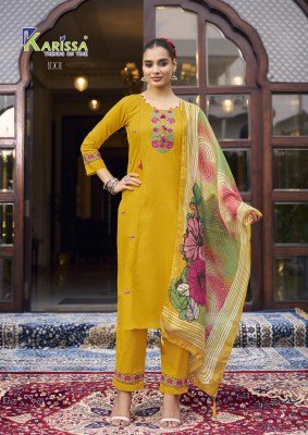 Karissa Sania Premium Cotton Flex Threadwork  Embroidered Suit Set with Pant And Latkan Digital Print Dupatta Wholesale kurtis catalogs