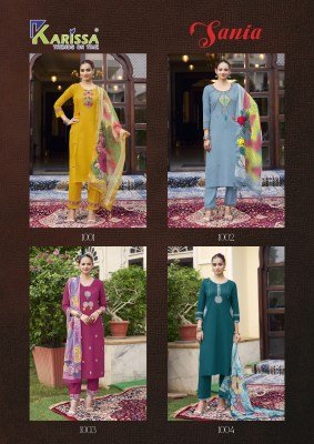 Karissa Sania Premium Cotton Flex Threadwork  Embroidered Suit Set with Pant And Latkan Digital Print Dupatta Wholesale kurtis catalogs