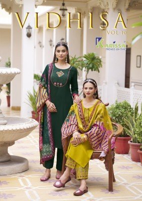 Karissa Vidisha Vol 10 Premium LIVA Rayon Top Plazzo Set with Muslin Digital Print Dupatta And Handwork Wholesale Karissa 